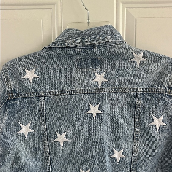 Zenana Women’s Large Outfitters Blue Denim Jacket with White Stars 100% cotton - Picture 7 of 8